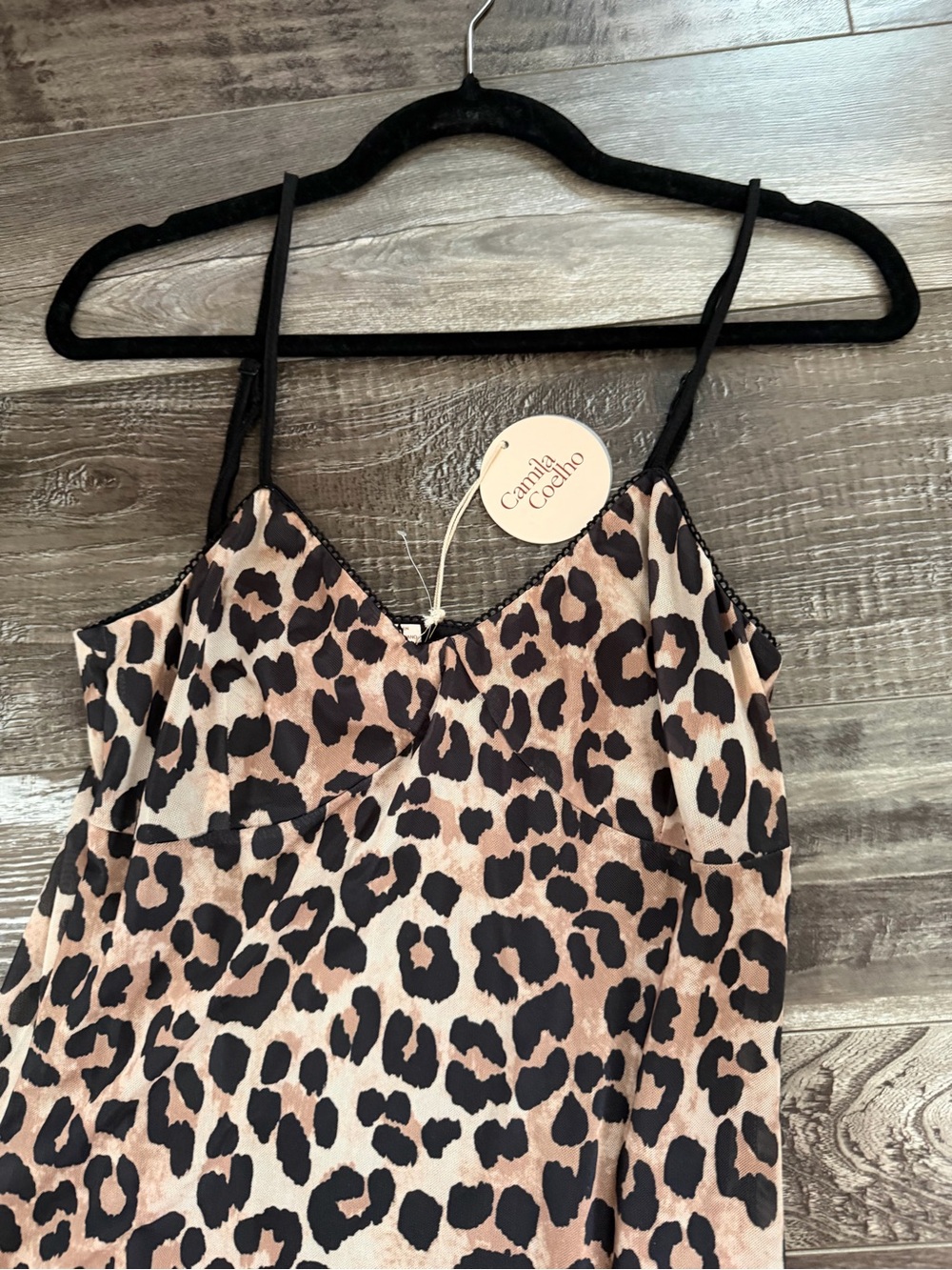 Camila Coelho Leopard Slip Maxi Dress in Black and Tan - Picture 2 of 4